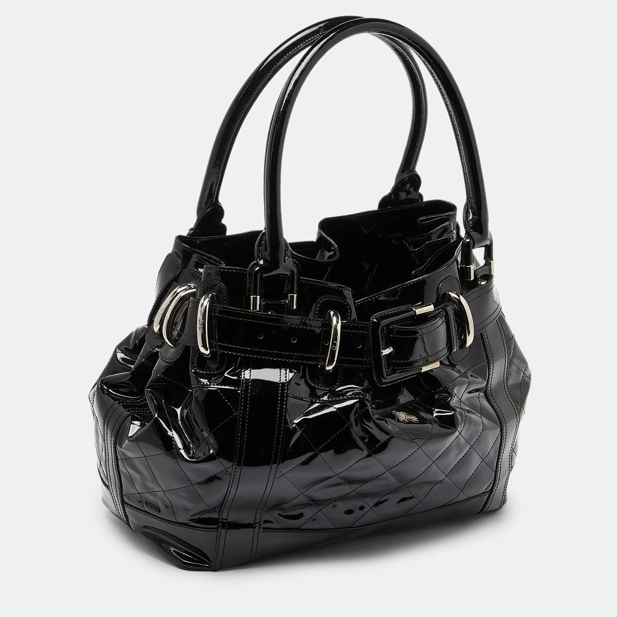 Trendy Inspired Burberry Black Quilted Patent Leather Large Beaton Tote