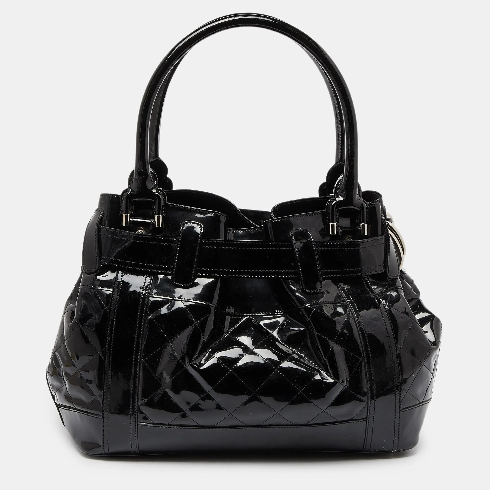 Trendy Inspired Burberry Black Quilted Patent Leather Large Beaton Tote
