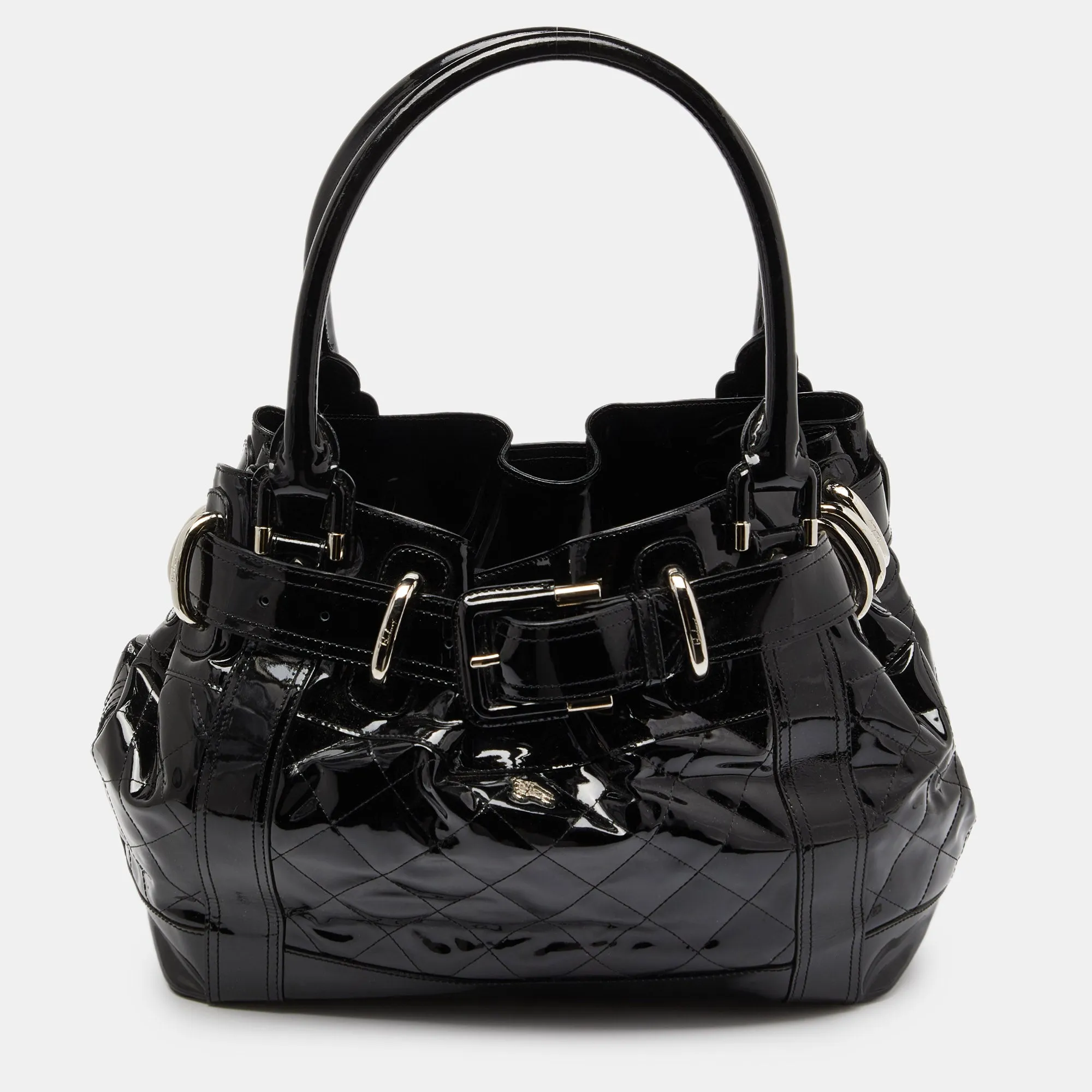 Trendy Inspired Burberry Black Quilted Patent Leather Large Beaton Tote