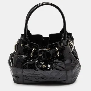 Trendy Inspired Burberry Black Quilted Patent Leather Large Beaton Tote