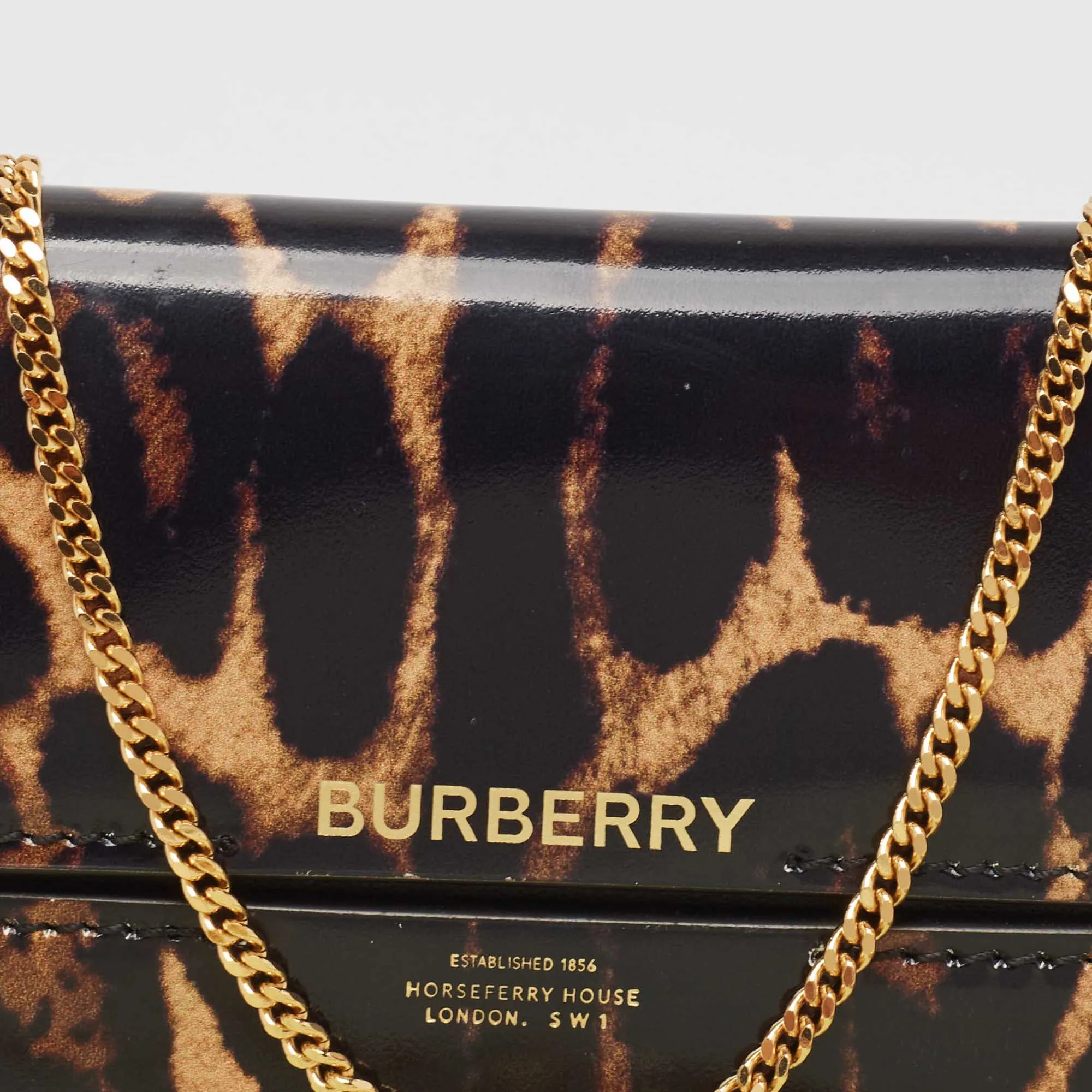 Trendy Inspired Burberry Black/brown Leopard Print Leather Jody Chain Card Case