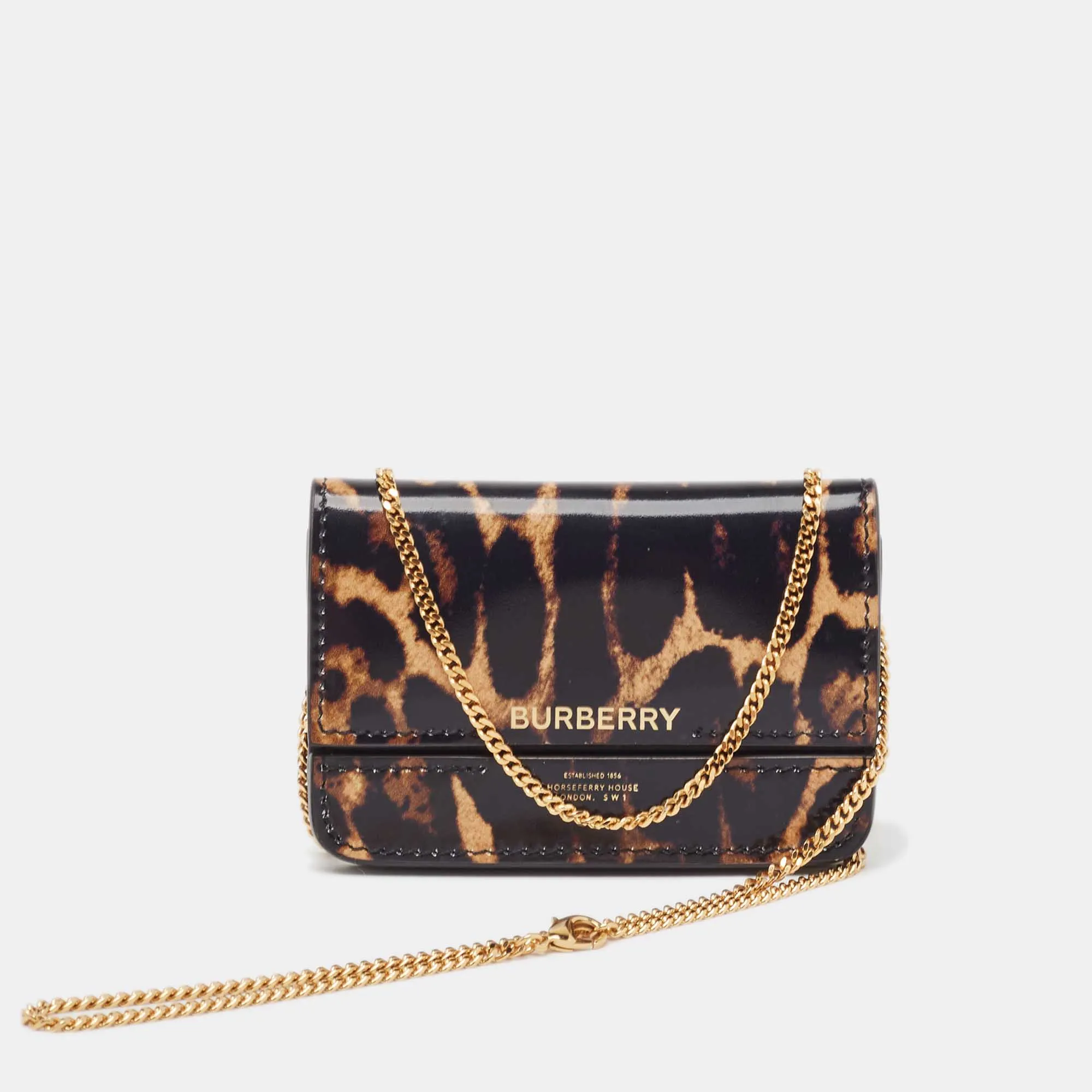 Trendy Inspired Burberry Black/brown Leopard Print Leather Jody Chain Card Case