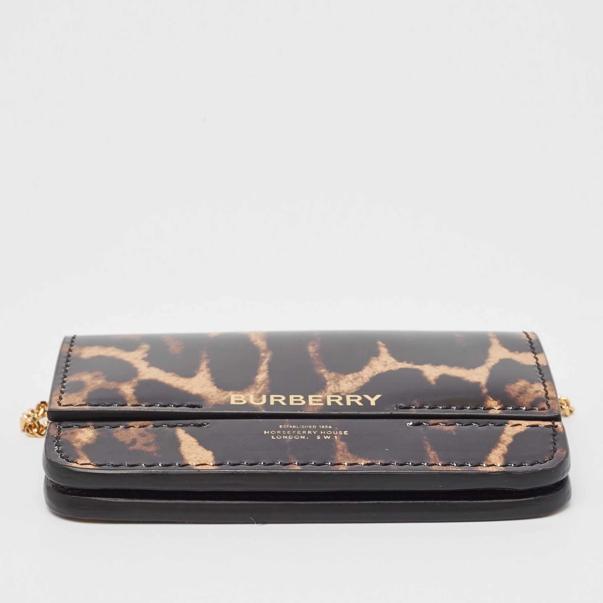 Trendy Inspired Burberry Black/brown Leopard Print Leather Jody Chain Card Case