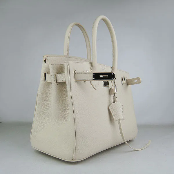 Trendy Inspired Hermes Birkin 30cm Togo Leather Handbags Beige Silver