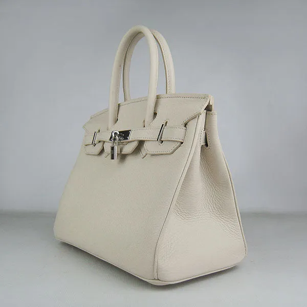 Trendy Inspired Hermes Birkin 30cm Togo Leather Handbags Beige Silver