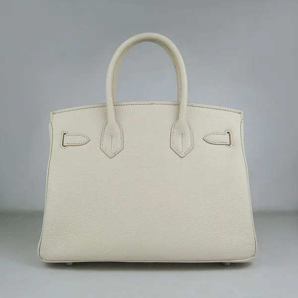 Trendy Inspired Hermes Birkin 30cm Togo Leather Handbags Beige Silver