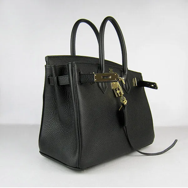 Trendy Inspired Hermes Birkin 30cm Togo Leather Handbags Black Golden
