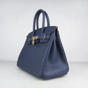 Trendy Inspired Hermes Birkin 30cm Togo Leather Handbags Dark Blue Golden