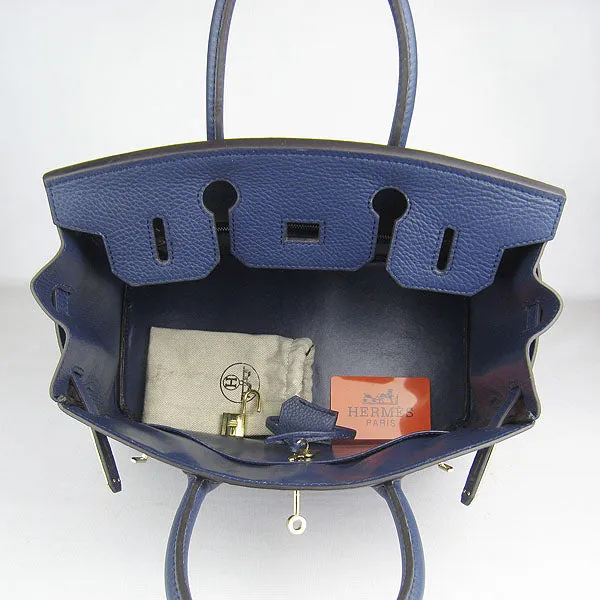 Trendy Inspired Hermes Birkin 30cm Togo Leather Handbags Dark Blue Golden