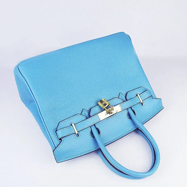 Trendy Inspired Hermes Birkin 30cm Togo Leather Handbags Light Blue Golden