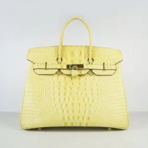 Trendy Inspired Hermes Birkin 35cm Crocodile Head Veins Handbags Yellow Golden