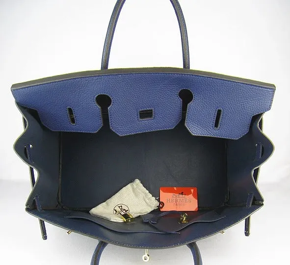 Trendy Inspired Hermes Birkin 35cm Togo Leather Handbags 6099 Dark Blue Golden