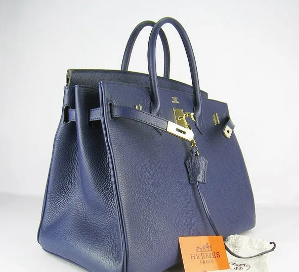 Trendy Inspired Hermes Birkin 35cm Togo Leather Handbags 6099 Dark Blue Golden