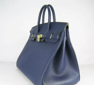 Trendy Inspired Hermes Birkin 35cm Togo Leather Handbags 6099 Dark Blue Golden