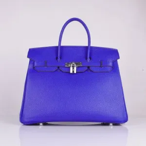 Trendy Inspired Hermes Birkin 35cm Togo Leather Handbags Electric Blue Silver