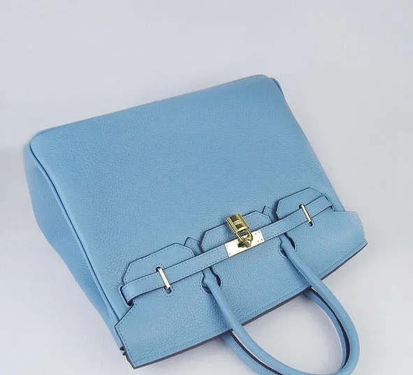 Trendy Inspired Hermes Birkin 35cm Togo Leather Handbags Light Blue Golden