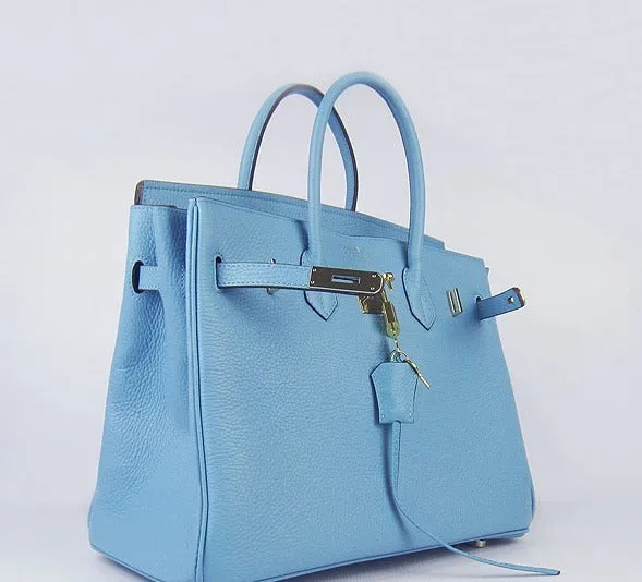 Trendy Inspired Hermes Birkin 35cm Togo Leather Handbags Light Blue Golden
