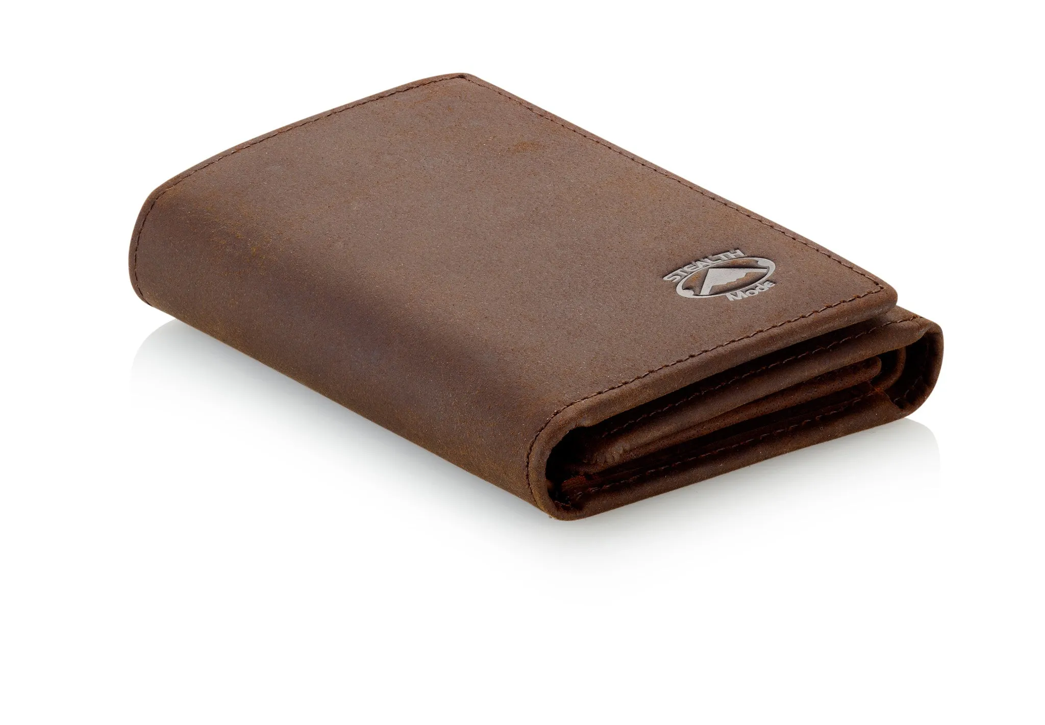 Trifold Leather Wallet for Men with ID Holder and RFID Blocking (Brown)