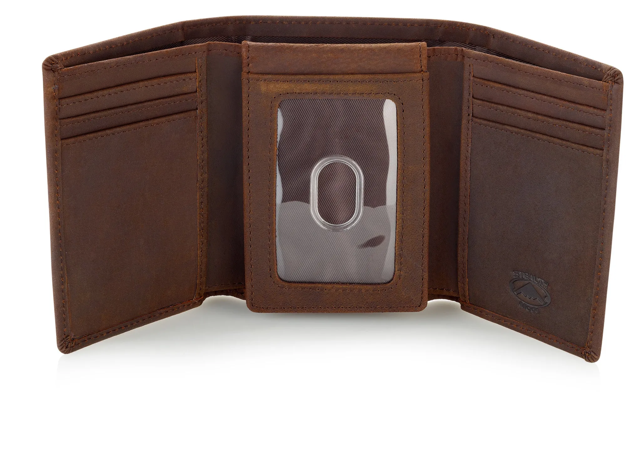 Trifold Leather Wallet for Men with ID Holder and RFID Blocking (Brown)
