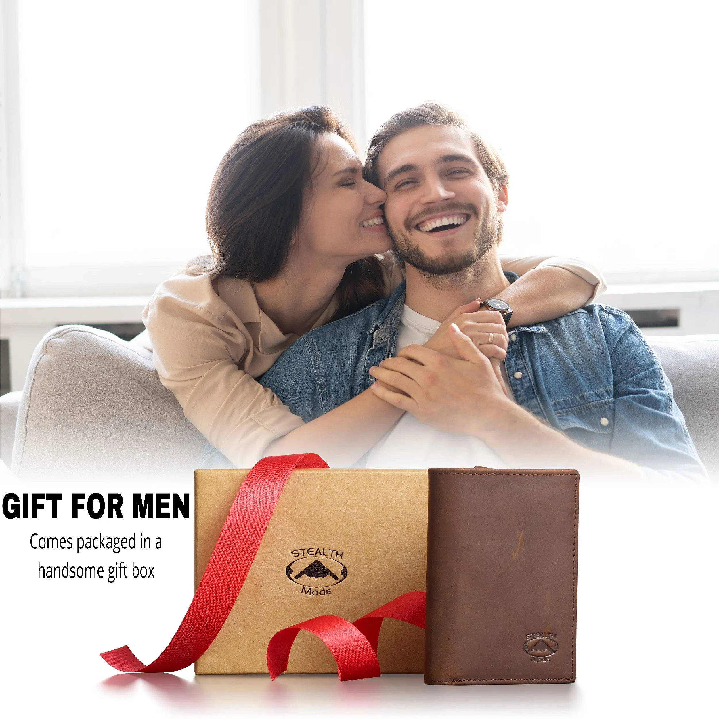 Trifold Leather Wallet for Men with ID Holder and RFID Blocking (Brown)