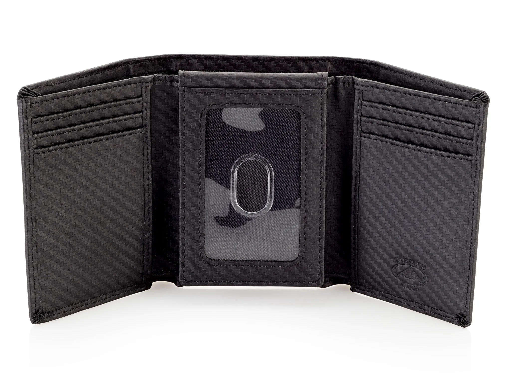 Trifold Leather Wallet for Men with ID Holder and RFID Blocking (Carbon Fiber)