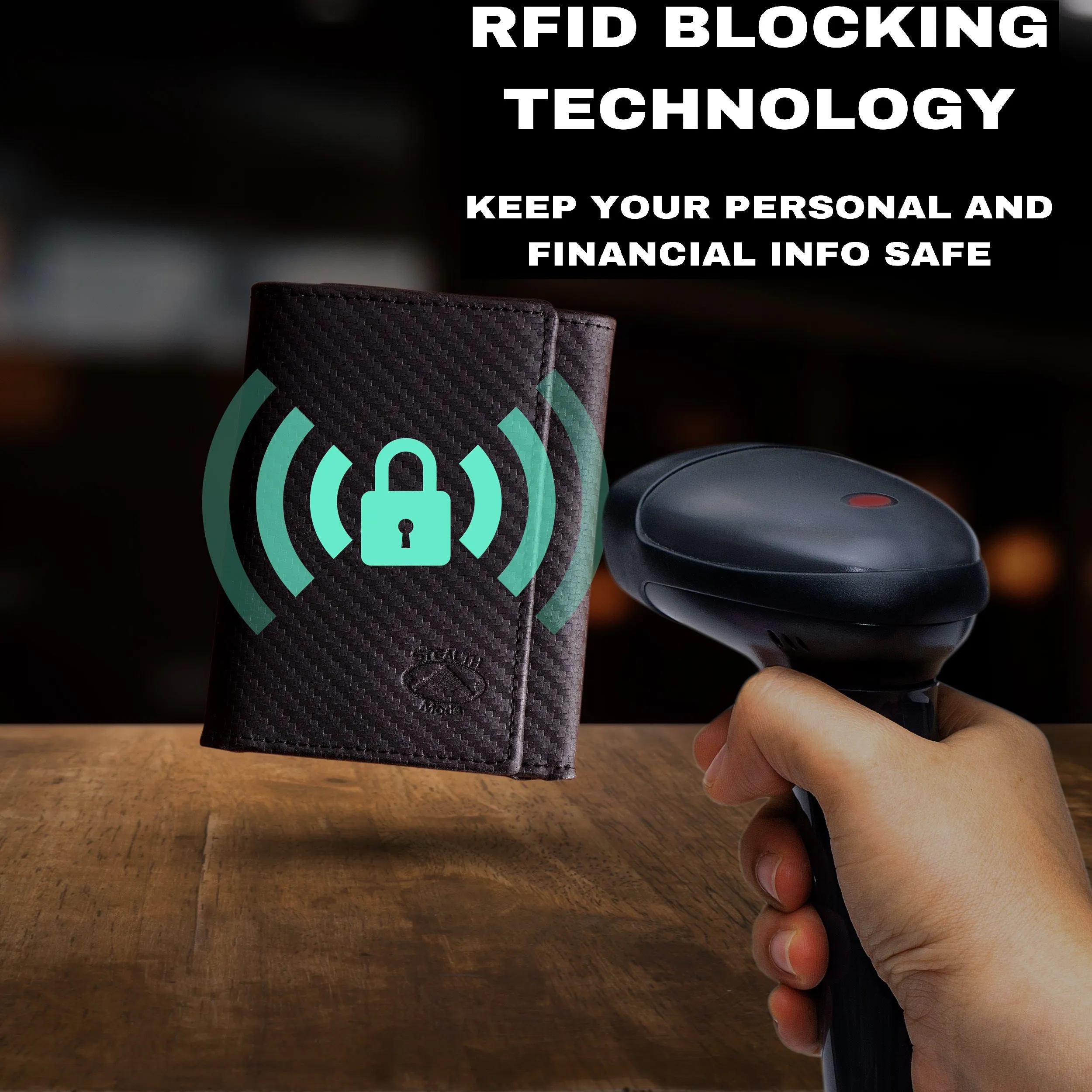 Trifold Leather Wallet for Men with ID Holder and RFID Blocking (Carbon Fiber)