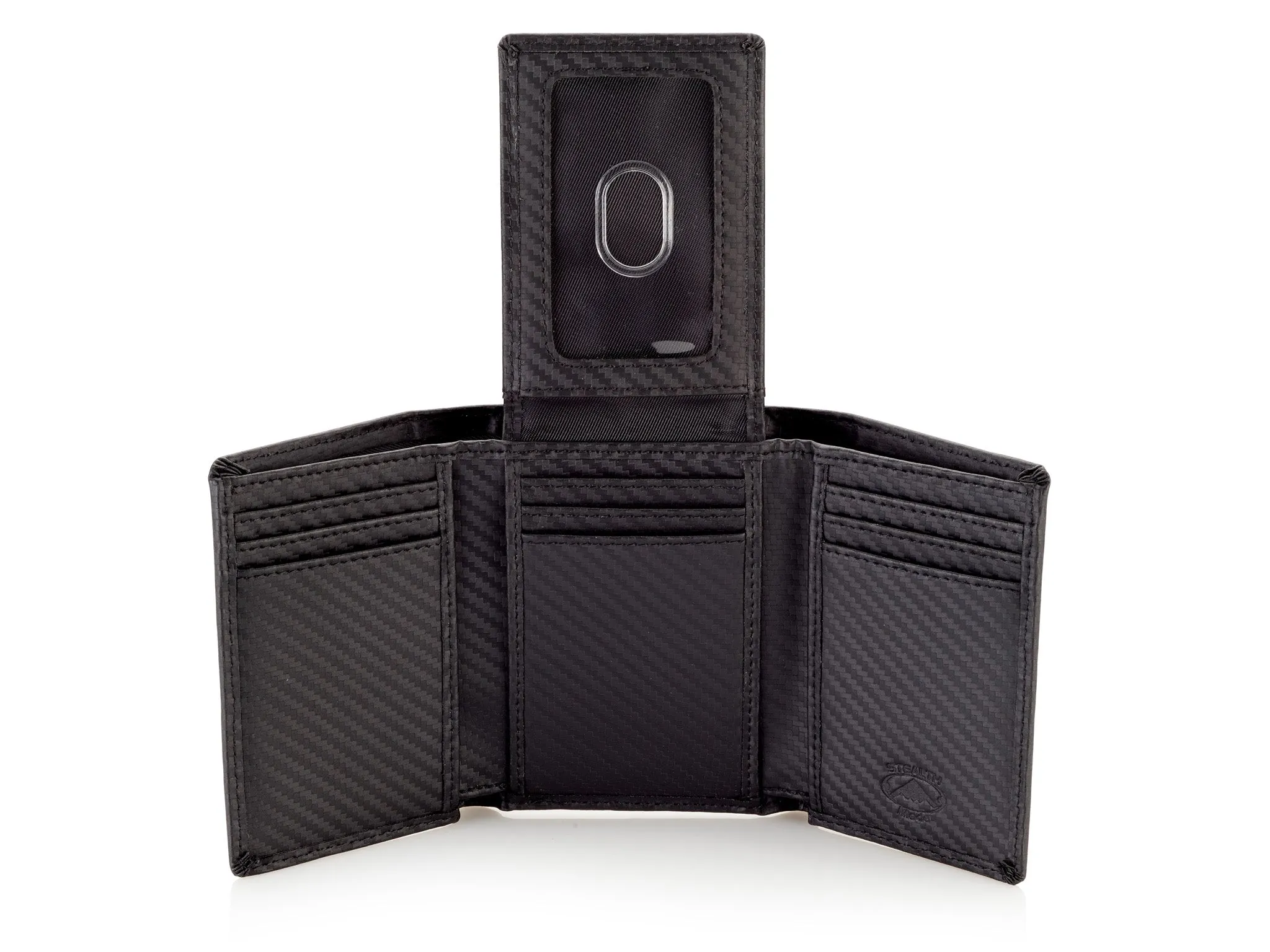 Trifold Leather Wallet for Men with ID Holder and RFID Blocking (Carbon Fiber)