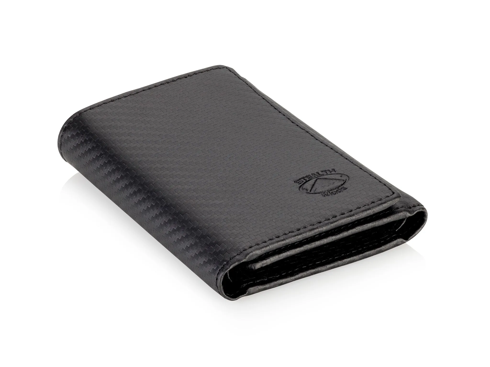 Trifold Leather Wallet for Men with ID Holder and RFID Blocking (Carbon Fiber)