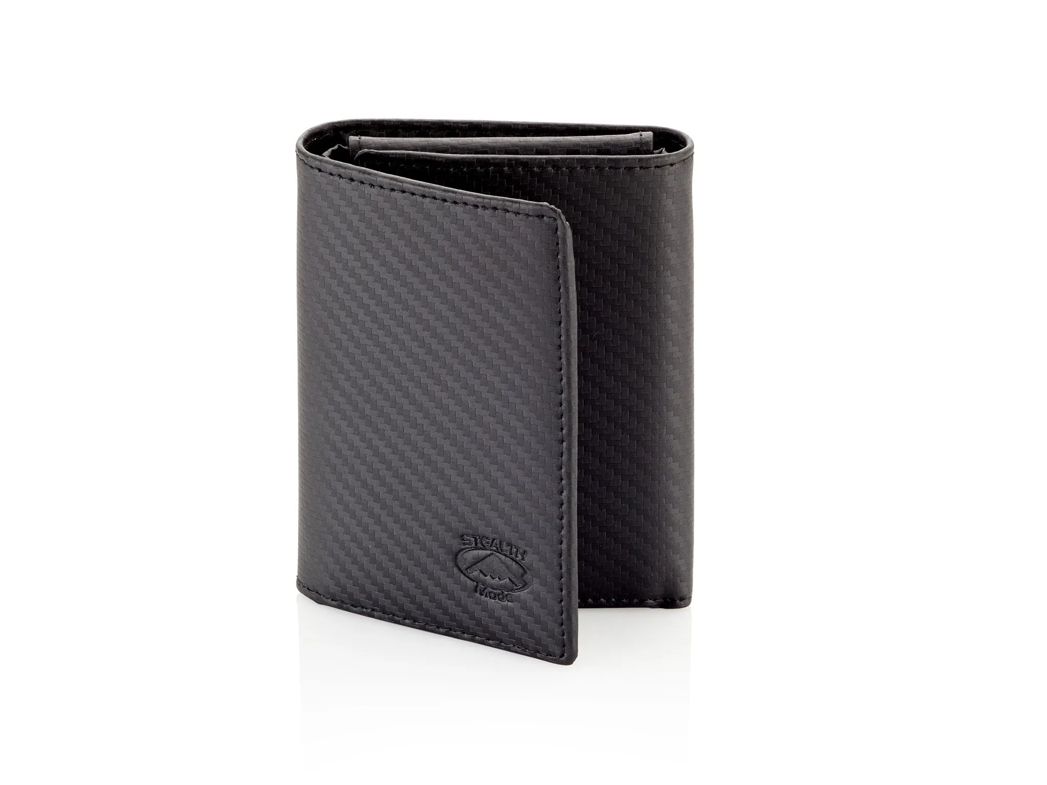 Trifold Leather Wallet for Men with ID Holder and RFID Blocking (Carbon Fiber)