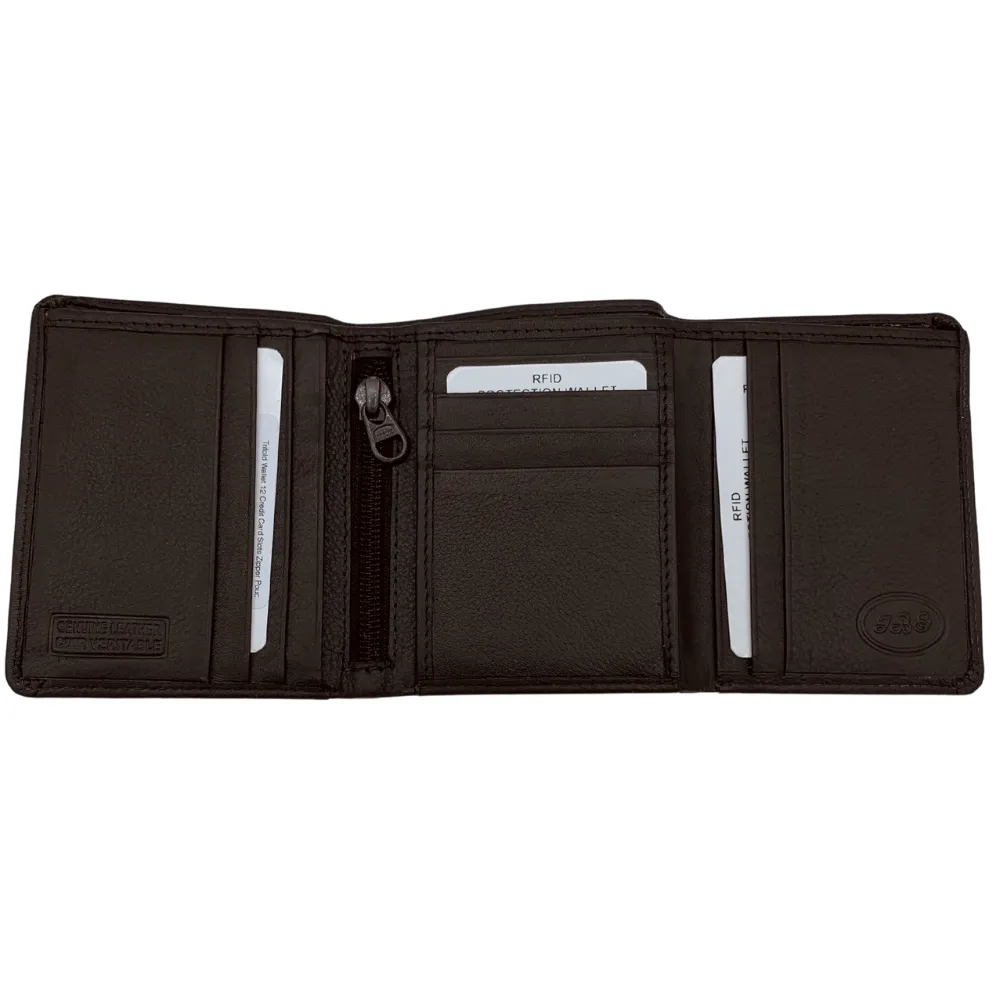 Trifold Wallet 12 Credit Card Slots Zipper Pouch with Genuine Leather - 8003 - Multi Colours