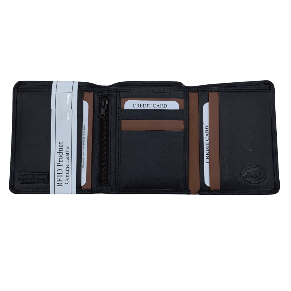 Trifold Wallet 12 Credit Card Slots Zipper Pouch with Genuine Leather - 8003 - Multi Colours