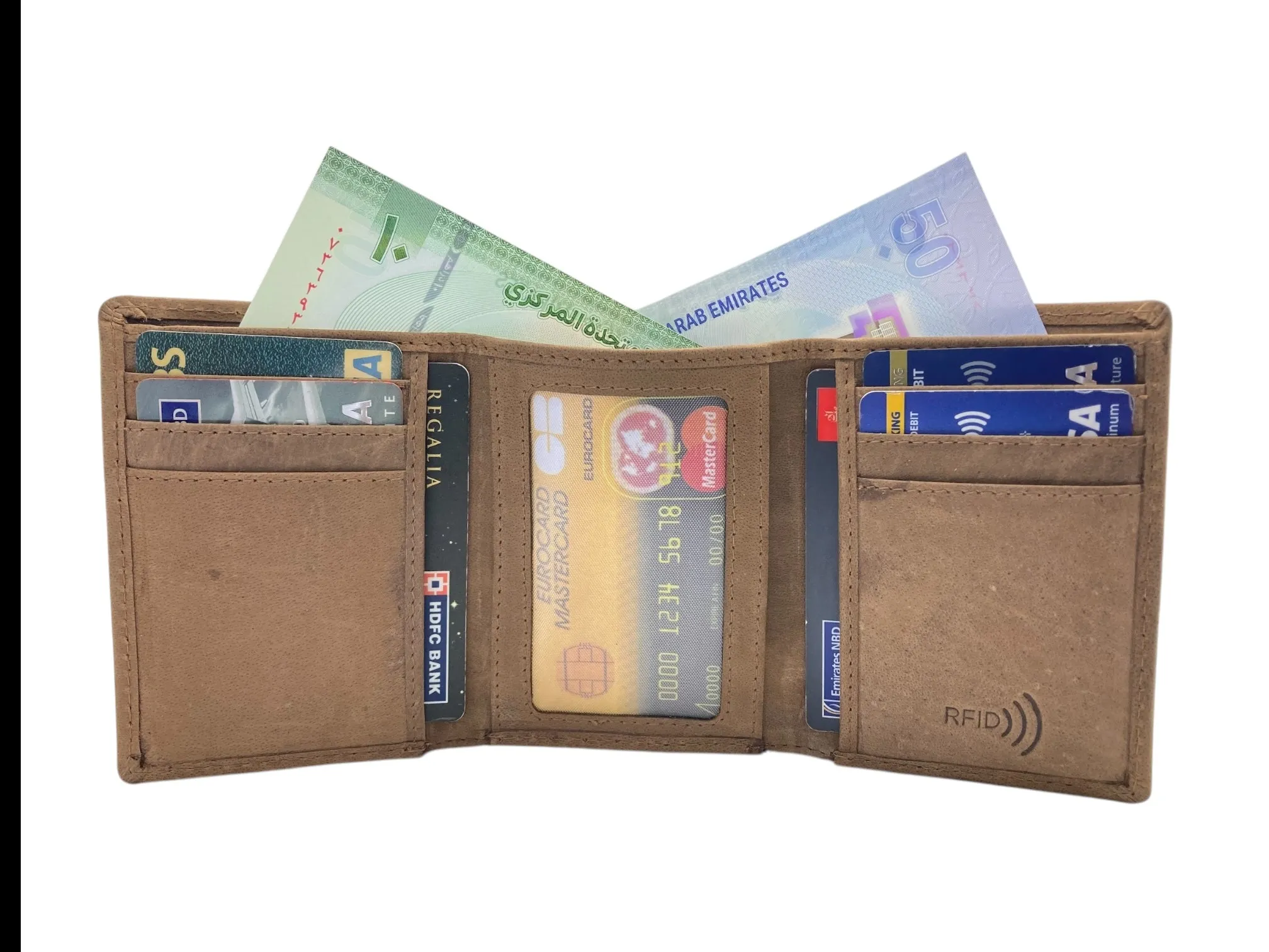 Trifold Wallet RFID Slim Wallets 10 Card Double Stitch # 1508 [Elastic]