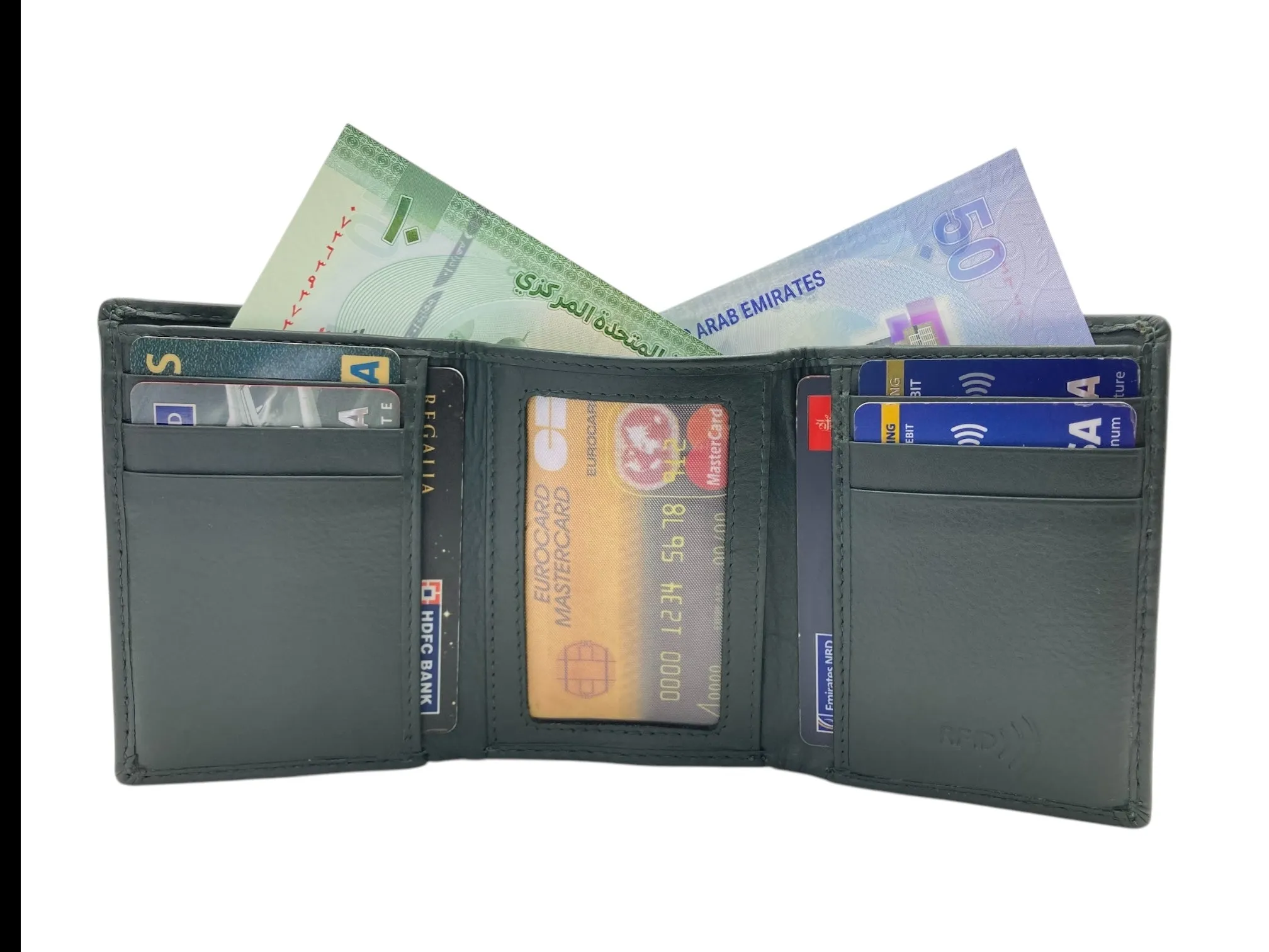 Trifold Wallet RFID Slim Wallets 10 Card Double Stitch # 1508 [Elastic]
