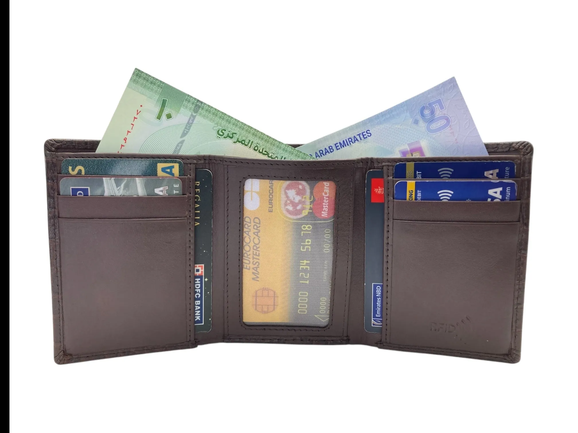 Trifold Wallet RFID Slim Wallets 10 Card Double Stitch # 1508 [Elastic]