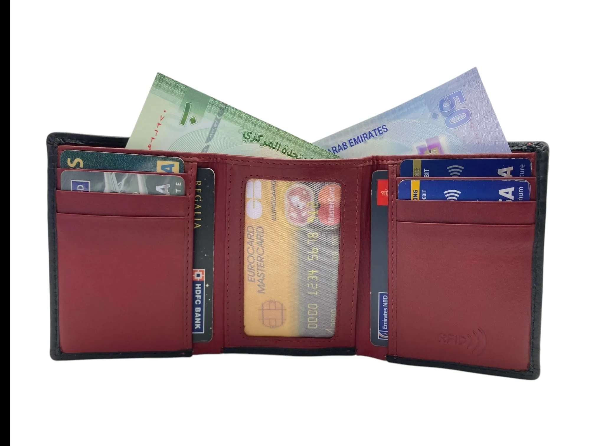 Trifold Wallet RFID Slim Wallets 10 Card Double Stitch # 1508 [Elastic]