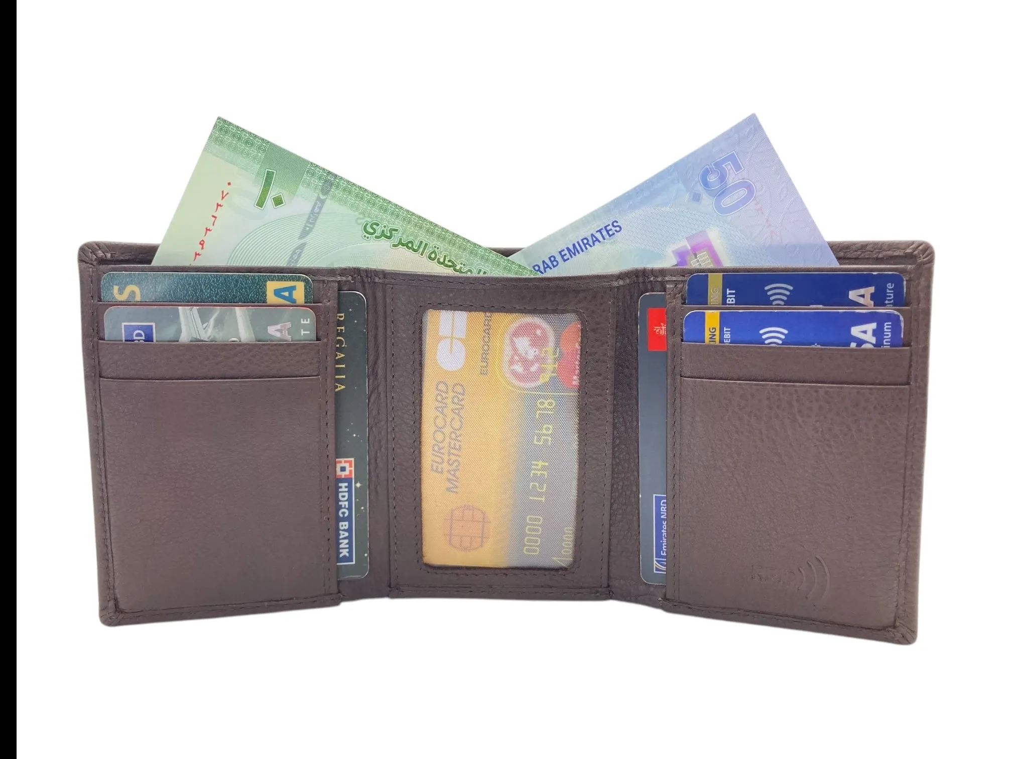 Trifold Wallet RFID Slim Wallets 10 Card Double Stitch # 1508 [Elastic]