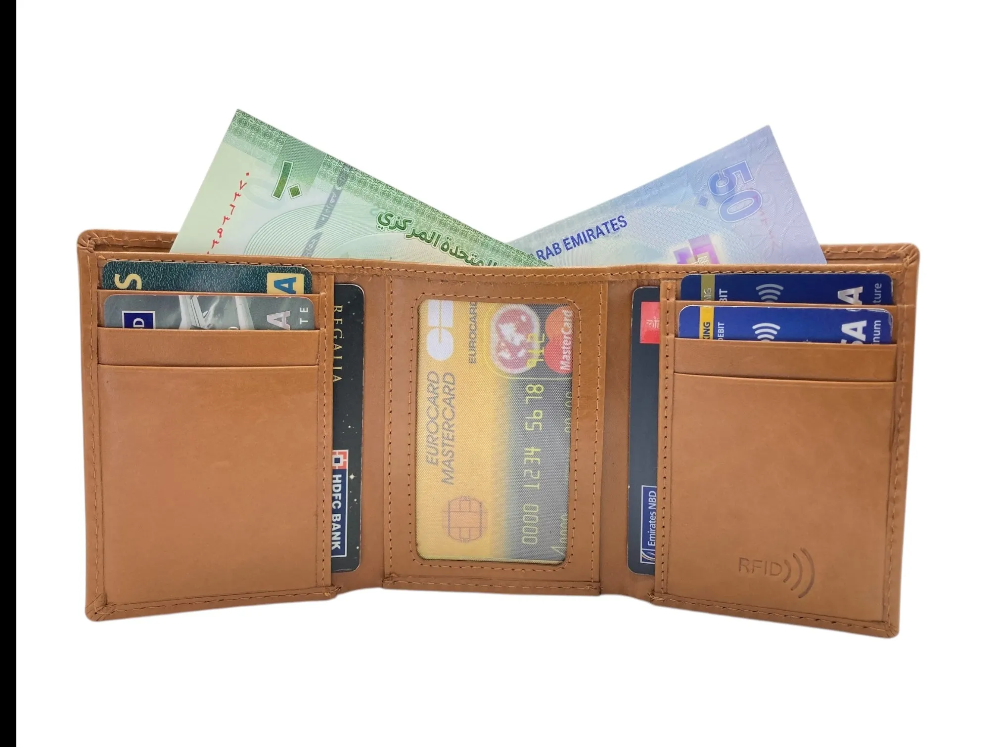 Trifold Wallet RFID Slim Wallets 10 Card Double Stitch # 1508 [Elastic]