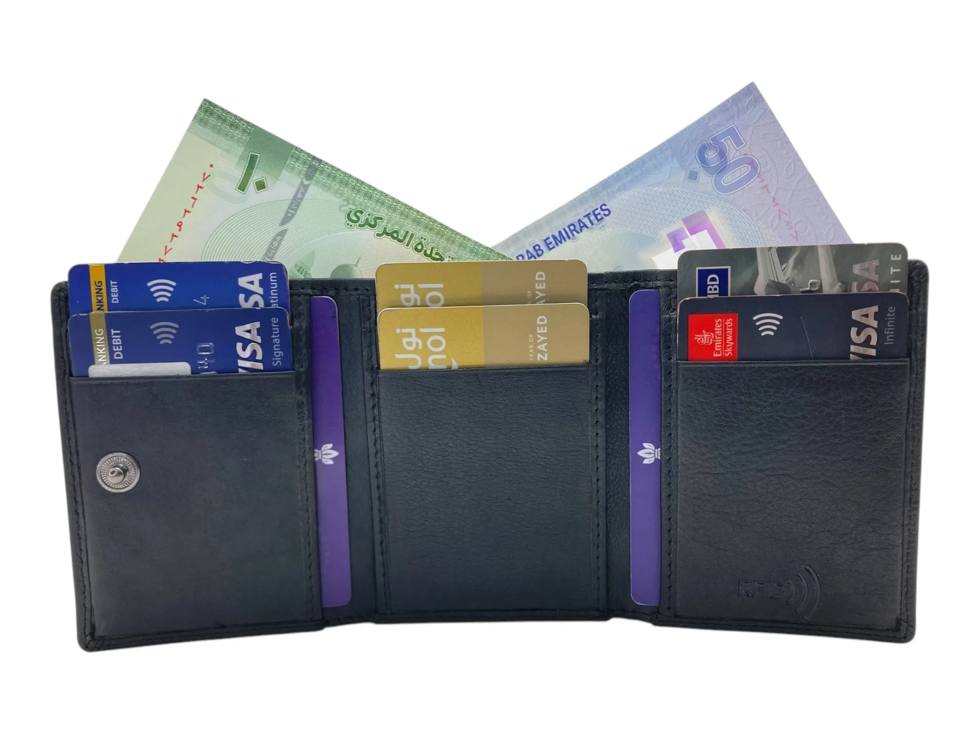 Trifold Wallet RFID Slim Wallets 10 Card Double Stitch # 1539A