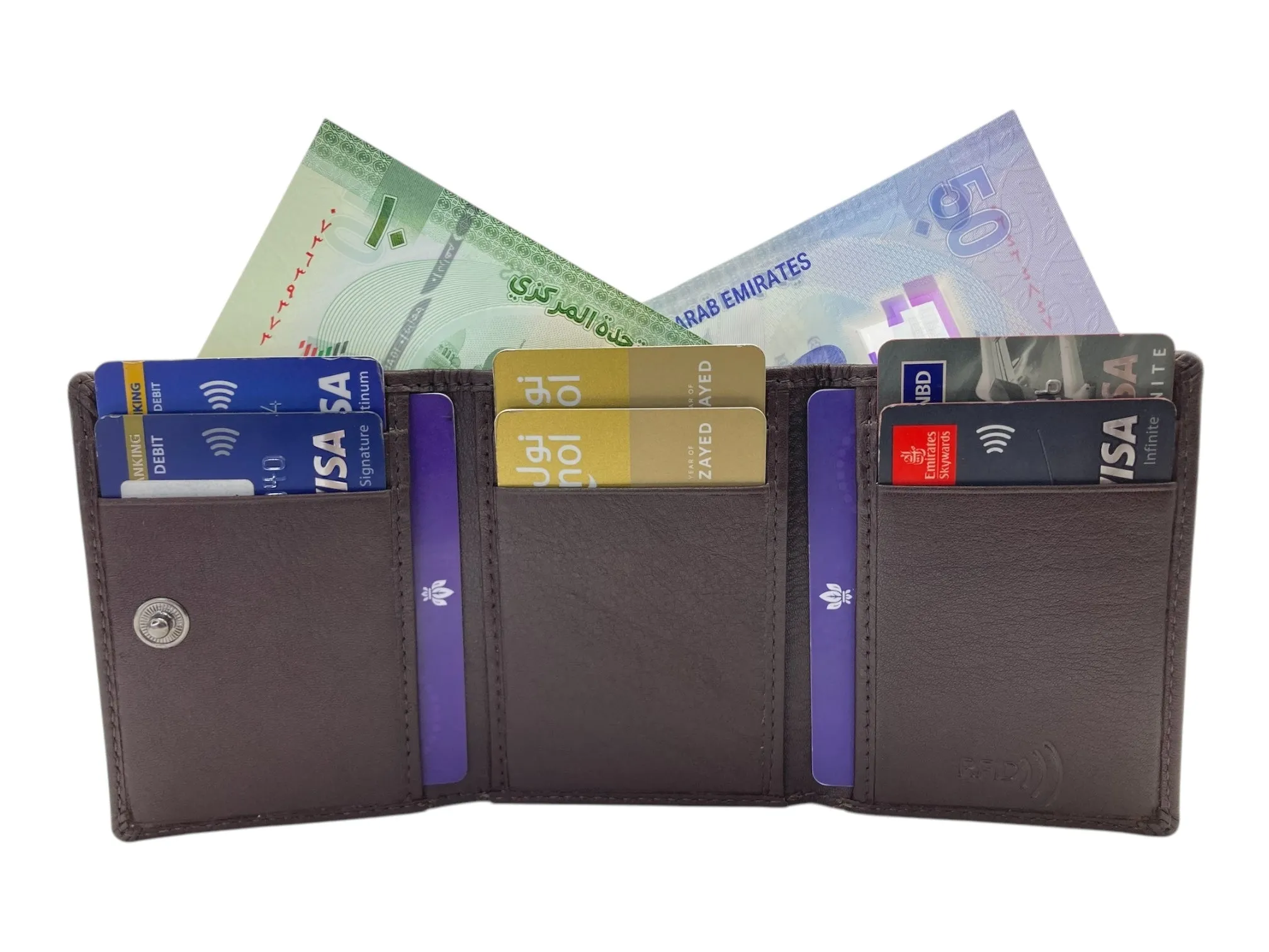 Trifold Wallet RFID Slim Wallets 10 Card Double Stitch # 1539A