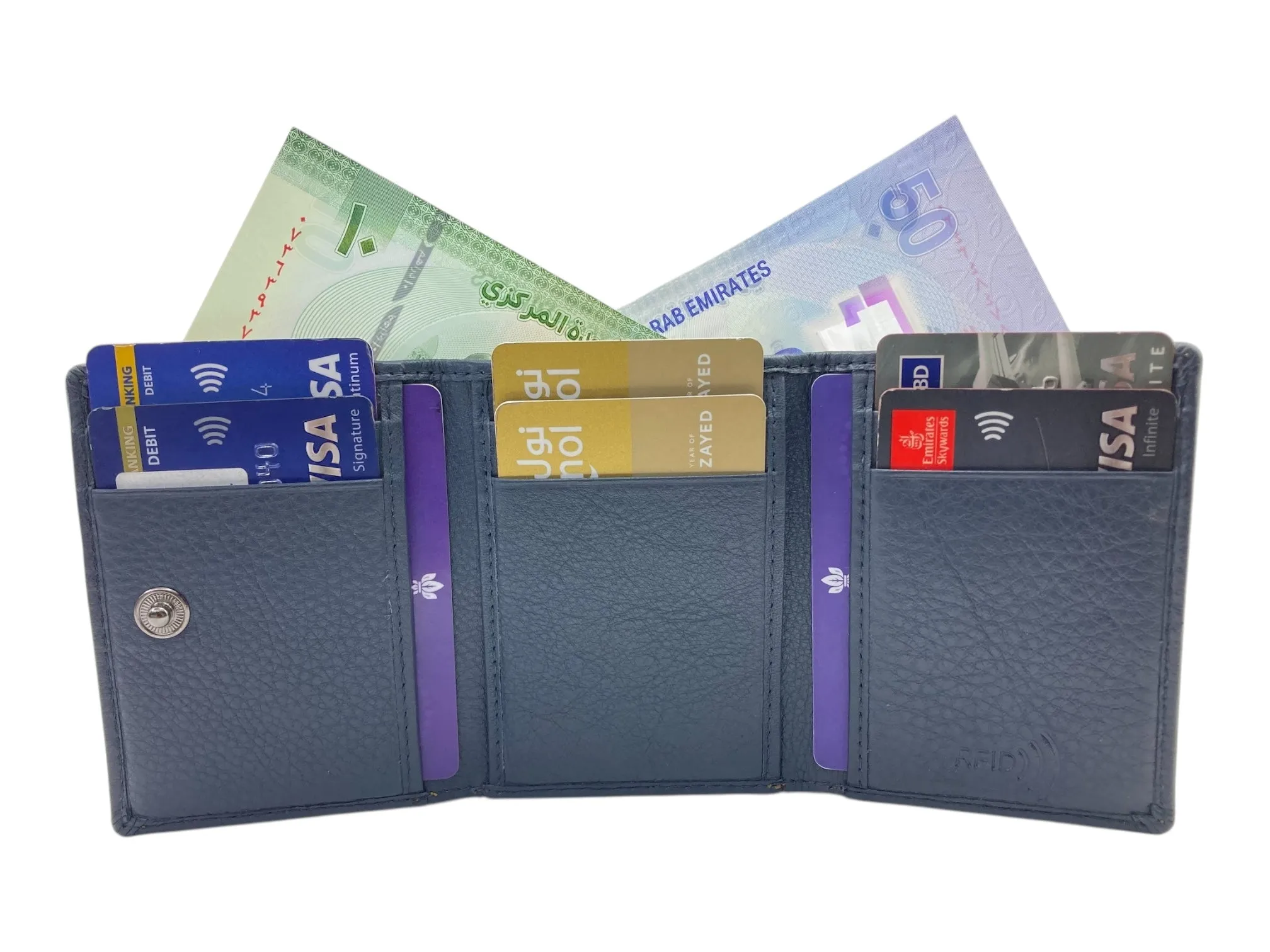 Trifold Wallet RFID Slim Wallets 10 Card Double Stitch # 1539A