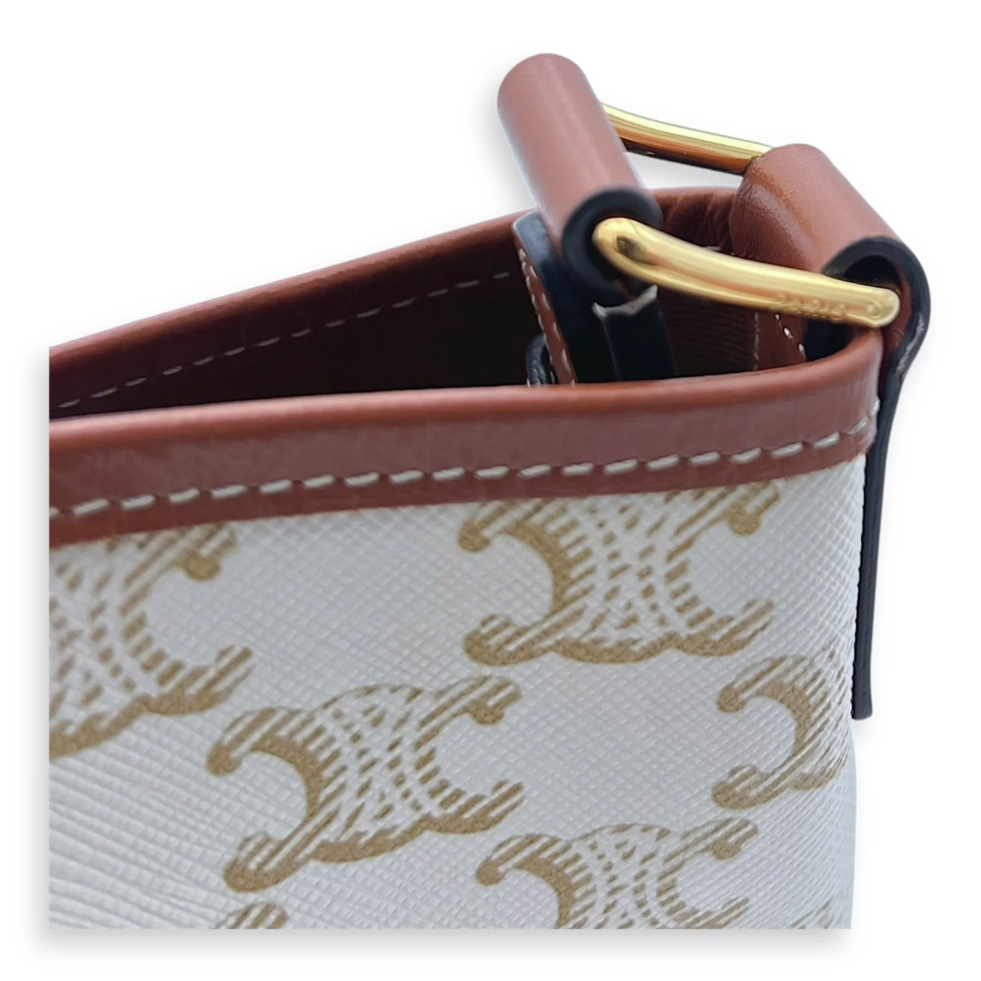 Triomphe Bucket Bag Brown in Coated Canvas, Gold hardware