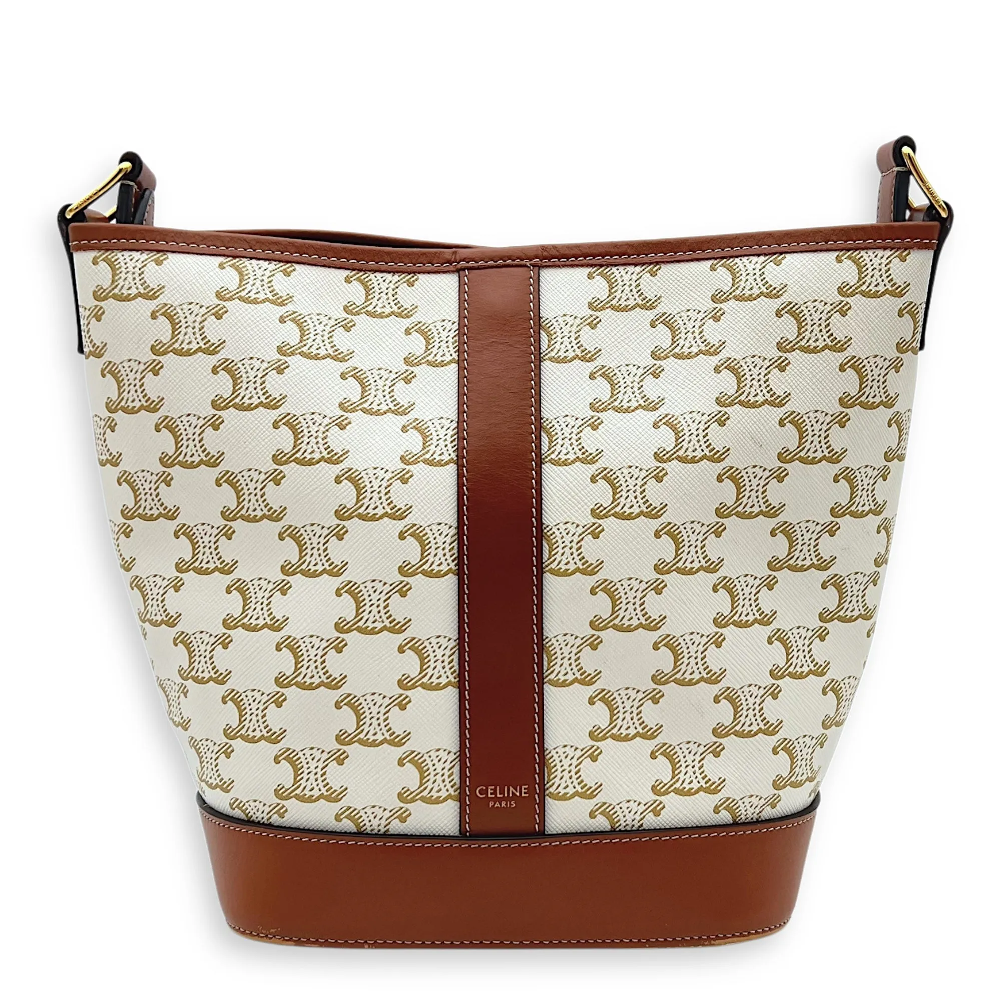 Triomphe Bucket Bag Brown in Coated Canvas, Gold hardware
