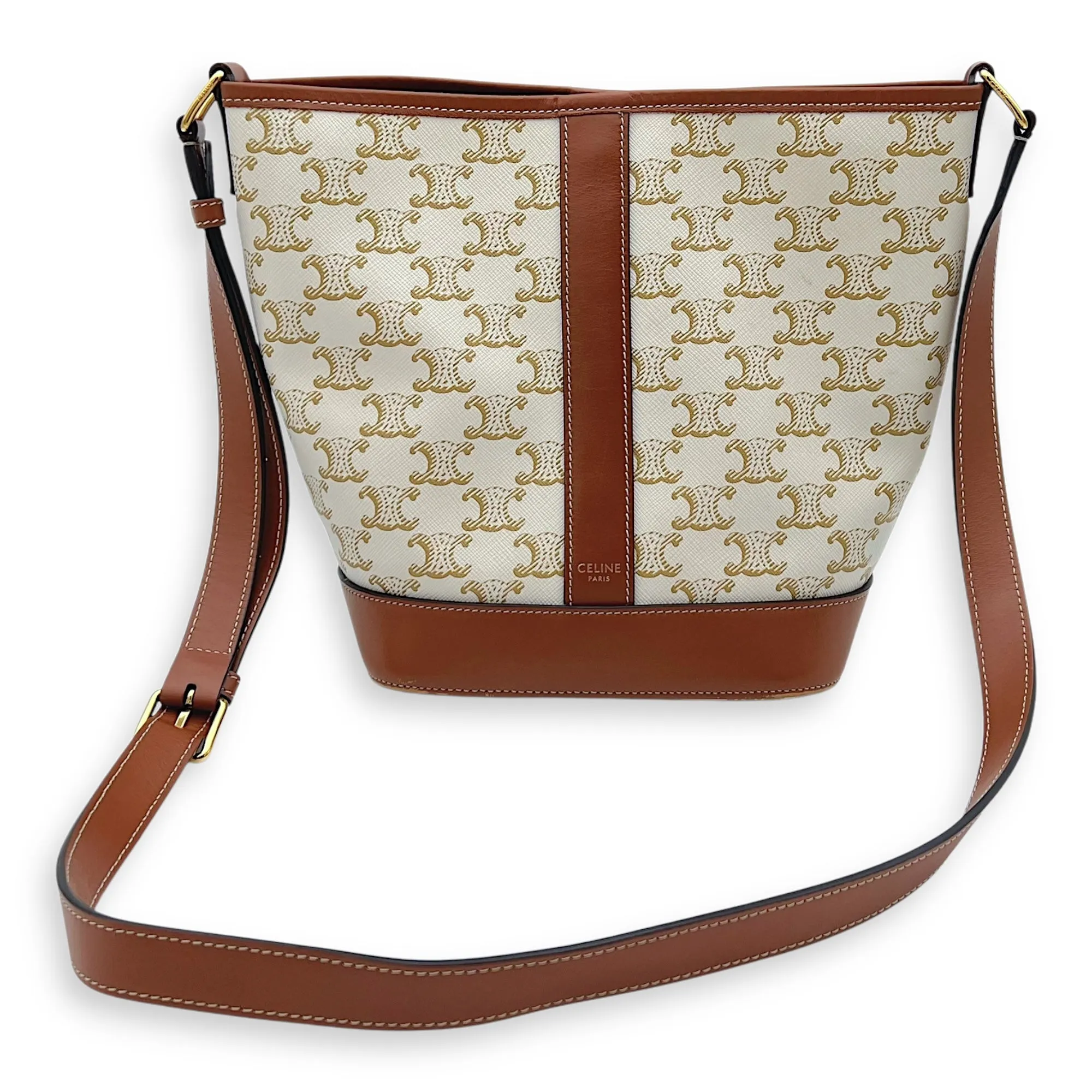 Triomphe Bucket Bag Brown in Coated Canvas, Gold hardware