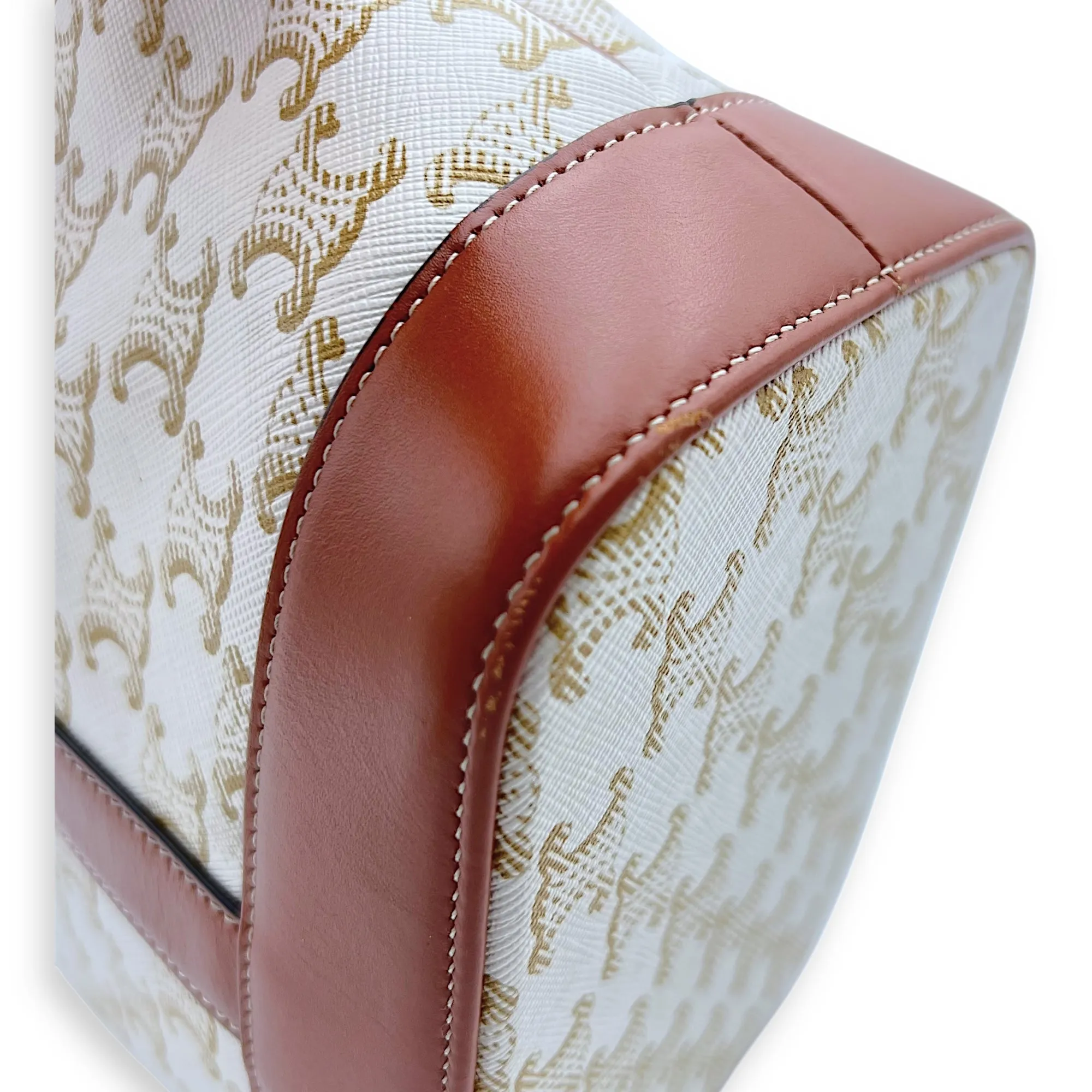 Triomphe Bucket Bag Brown in Coated Canvas, Gold hardware