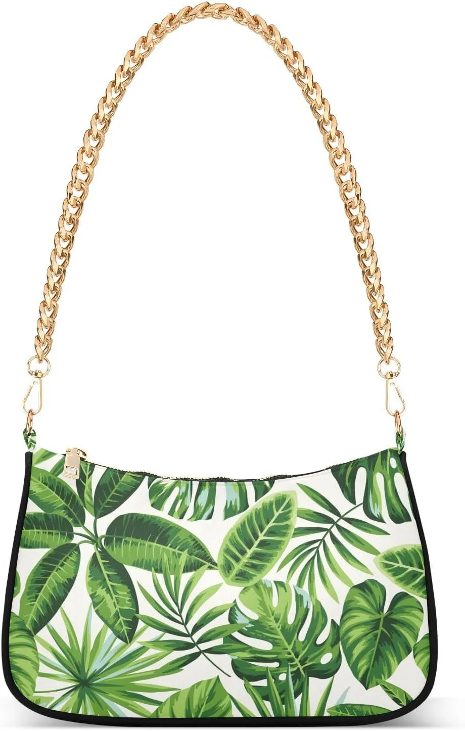 Tropical Exotic Palm Leaves Shoulder Handbags for Women Travel Hobo Tote Handbag Women Gold Chain Shoulder Bags Purse with Zipper Closure