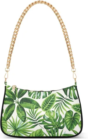 Tropical Exotic Palm Leaves Shoulder Handbags for Women Travel Hobo Tote Handbag Women Gold Chain Shoulder Bags Purse with Zipper Closure