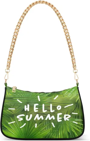 Tropical Leaves Shoulder Handbags for Women Travel Hobo Tote Handbag Women Gold Chain Shoulder Bags Purse with Zipper Closure