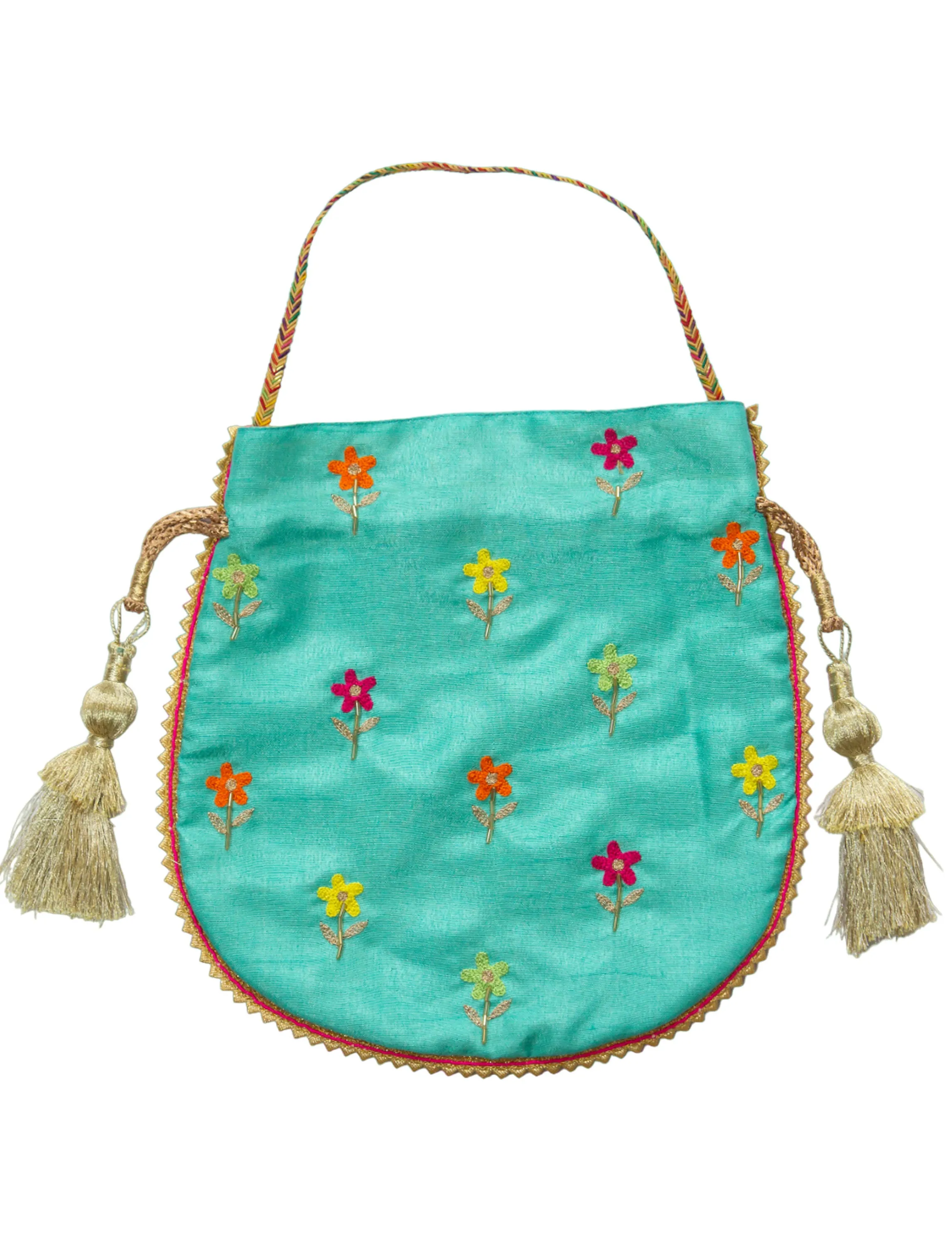 Turquoise Beauty Embroidered Potli Clutches