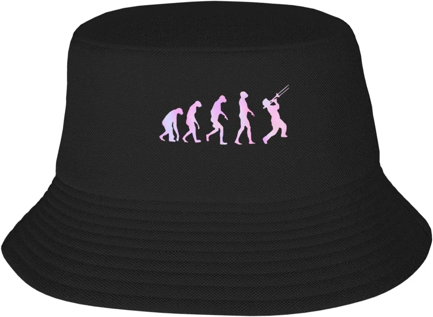 Unisex Bucket Hats for Trombone-Evolution Sun Beach Hat Wide Brim Summer Fisherman's Caps UPF 50  Black
