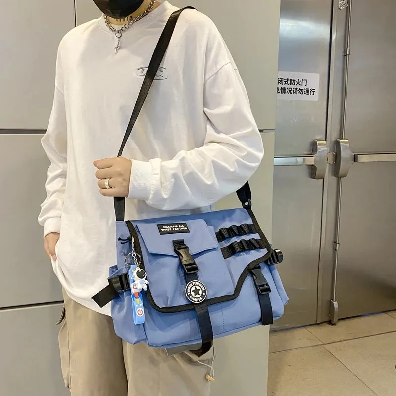 Unisex Nylon Fabric Multi Pockets Large Capacity Shoulder Messenger Bags Shopper Tote School Work Satchels Handbags